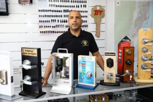 David Davidof, Quickly Locksmith Miami owner presenting high security locks at our store in downtown Miami