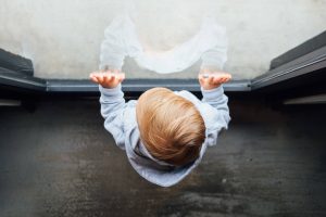 a child looking through the window