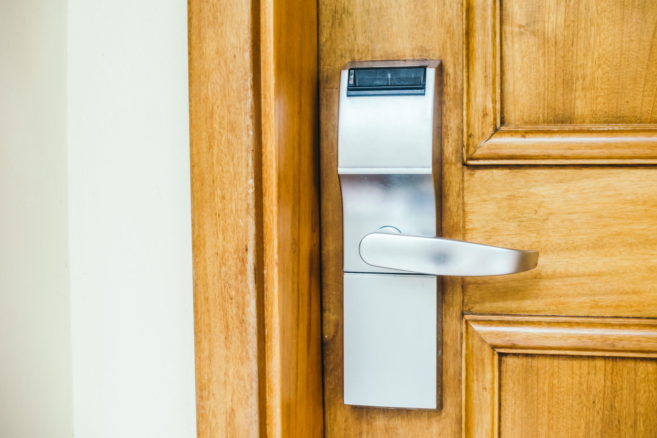 a door with a smart lock